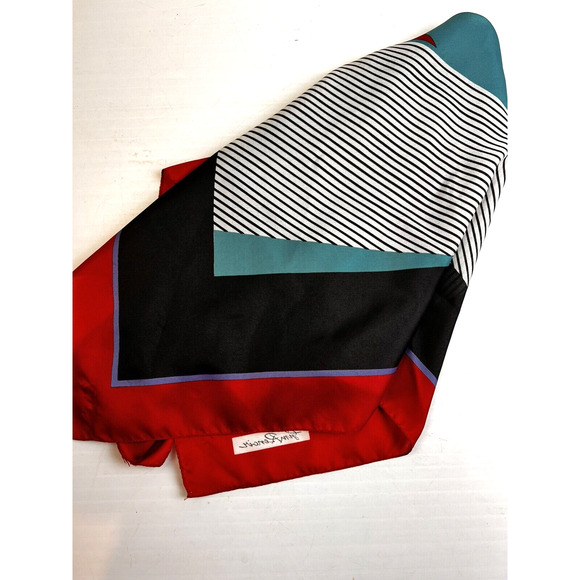 Gim Renoir 31 Square Scarf Red Blue Green Color Block Preppy Fashion Accessory - Picture 6 of 6